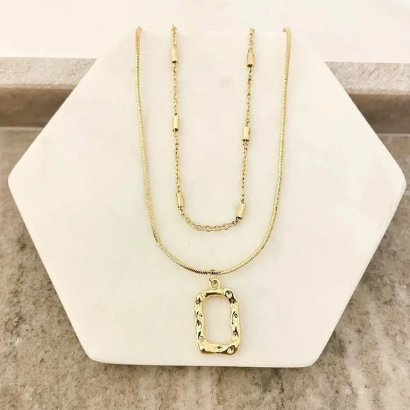 925 Sterling Silver Necklace Set Geometric Textured Square Pendant Sequin Chain - Picture 6 of 11